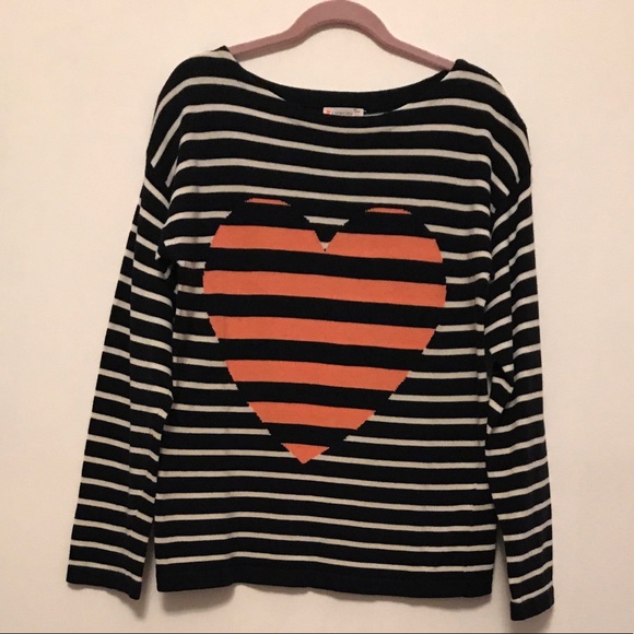 J.Crew Crewcuts Stripe Sweater with Big Pink Heart - Picture 1 of 3